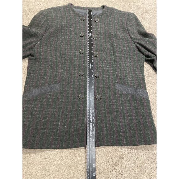 VTG CORE PLAY Women's Wool Double Breasted Gray Checked Jacket Military SZ 12 - Picture 9 of 12